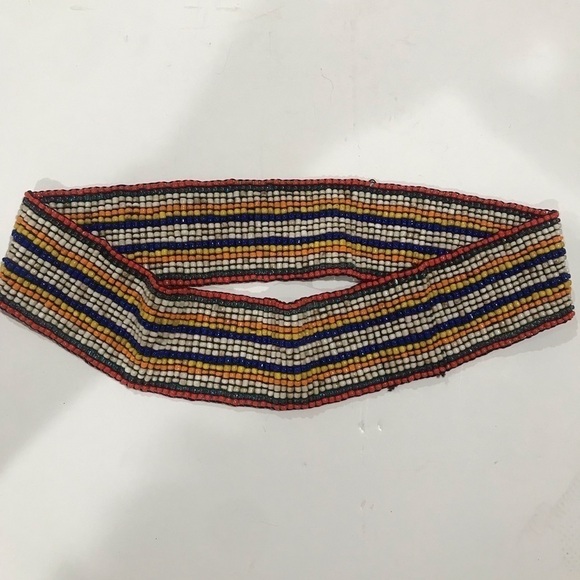 Beaded multicolor elastic stretch belt 2.5 wide 26 inch